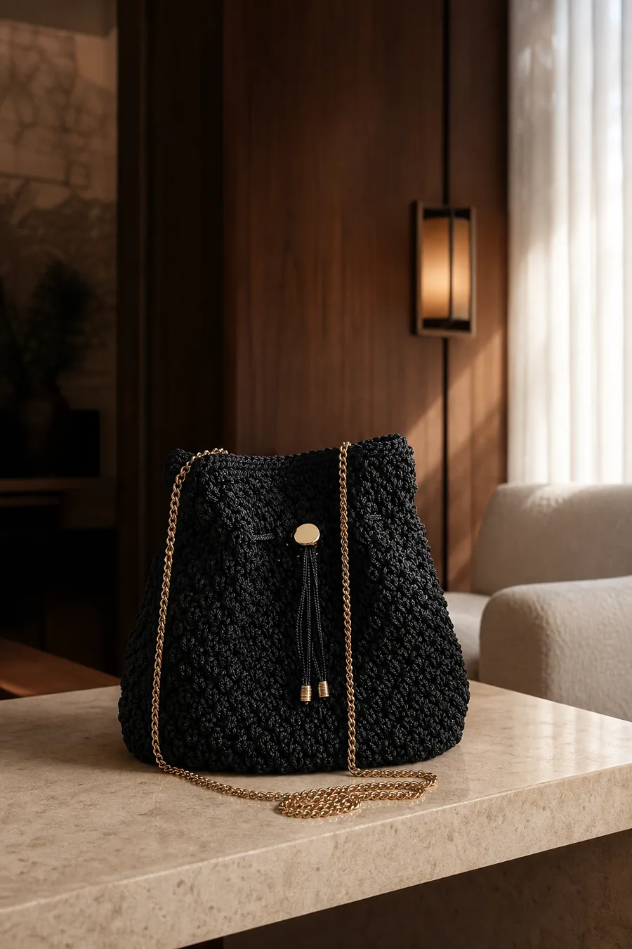 Bolsa Bucket de Crochê Ponto Pipoca